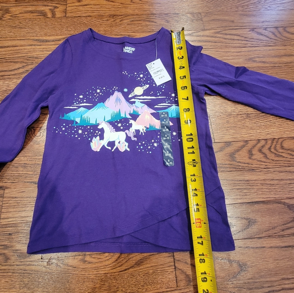 Lands' End Magical Unicorn Purple Graphic Long Sleeve Tee Girls Size S 6/7 NWT - Picture 4 of 10